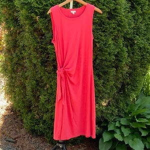 Talbots Coral Ruched Tie Front Midi Dress EUC